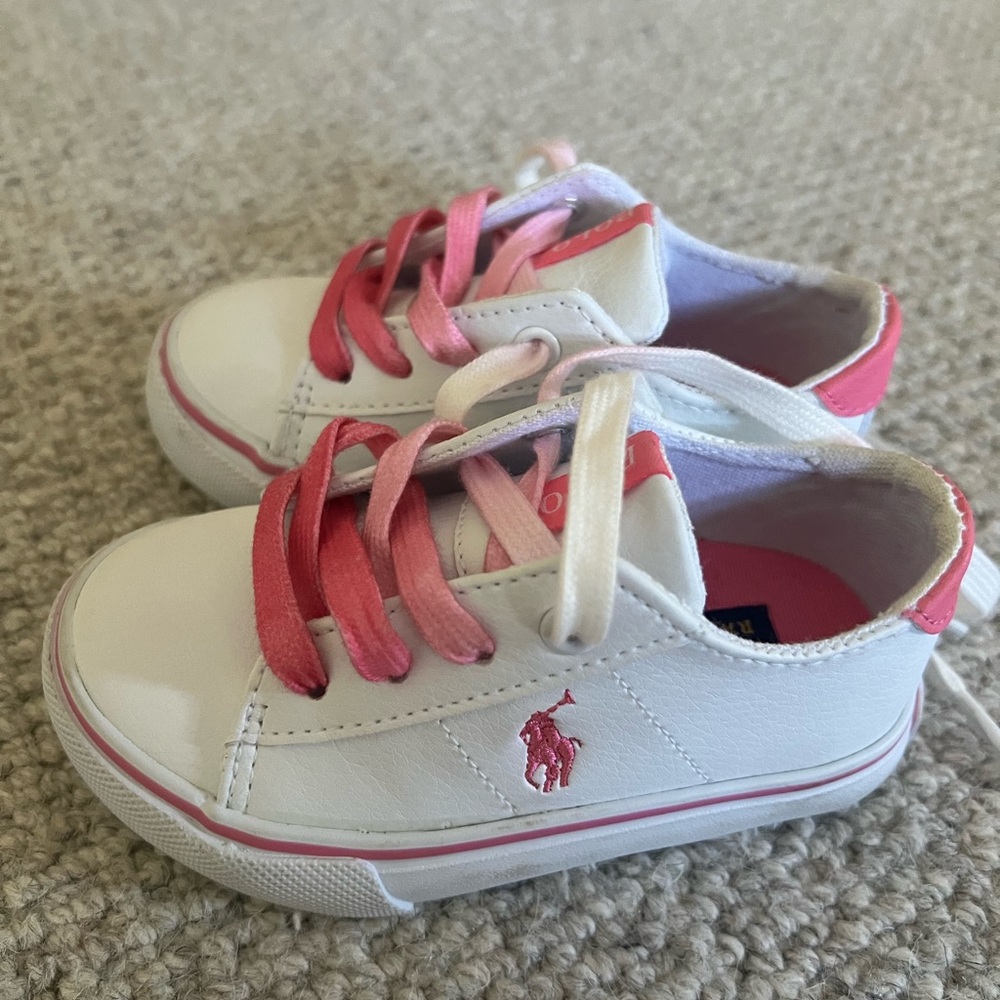 Polo Ralph Lauren white pink leather toddler sneakers 5